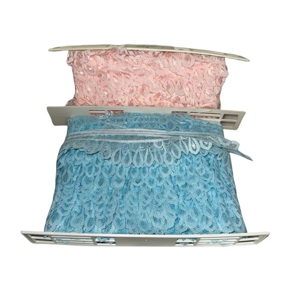 Sew Easy Vintage Pink Blue Ruffle 1.5" Lace Spool Pink Blue Made in the USA - Picture 1 of 4